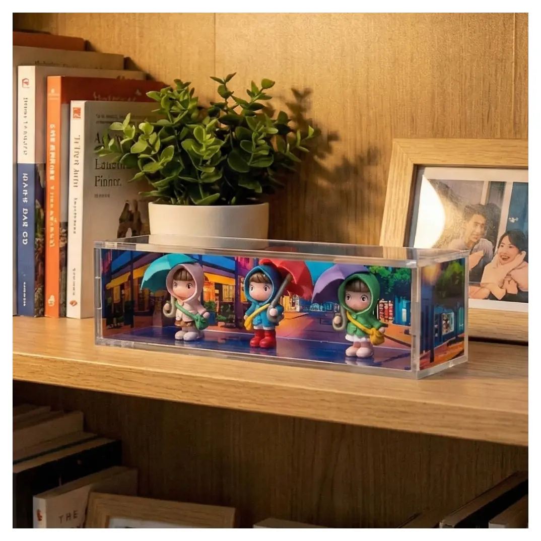 Themed Figure Mini Theater: Rainy Kids Edition - Clear Office & Home Decor Display Box