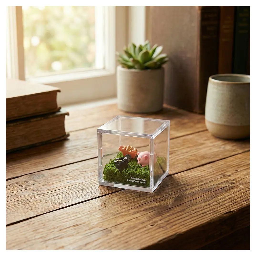 Palm Farm | Pink Piggy Cube - Clear Cube Decorative Display Box