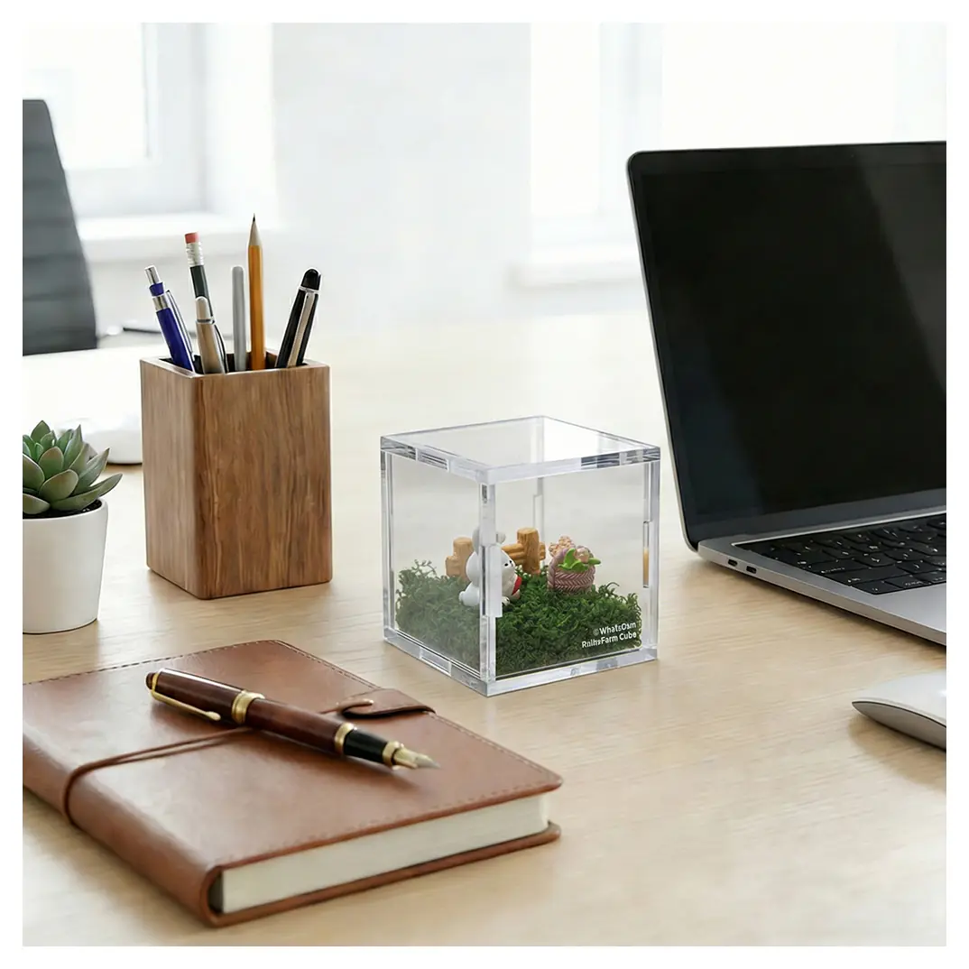 Palm Farm | Rabbit with Basket Cube - Clear Cube Decorative Display Box