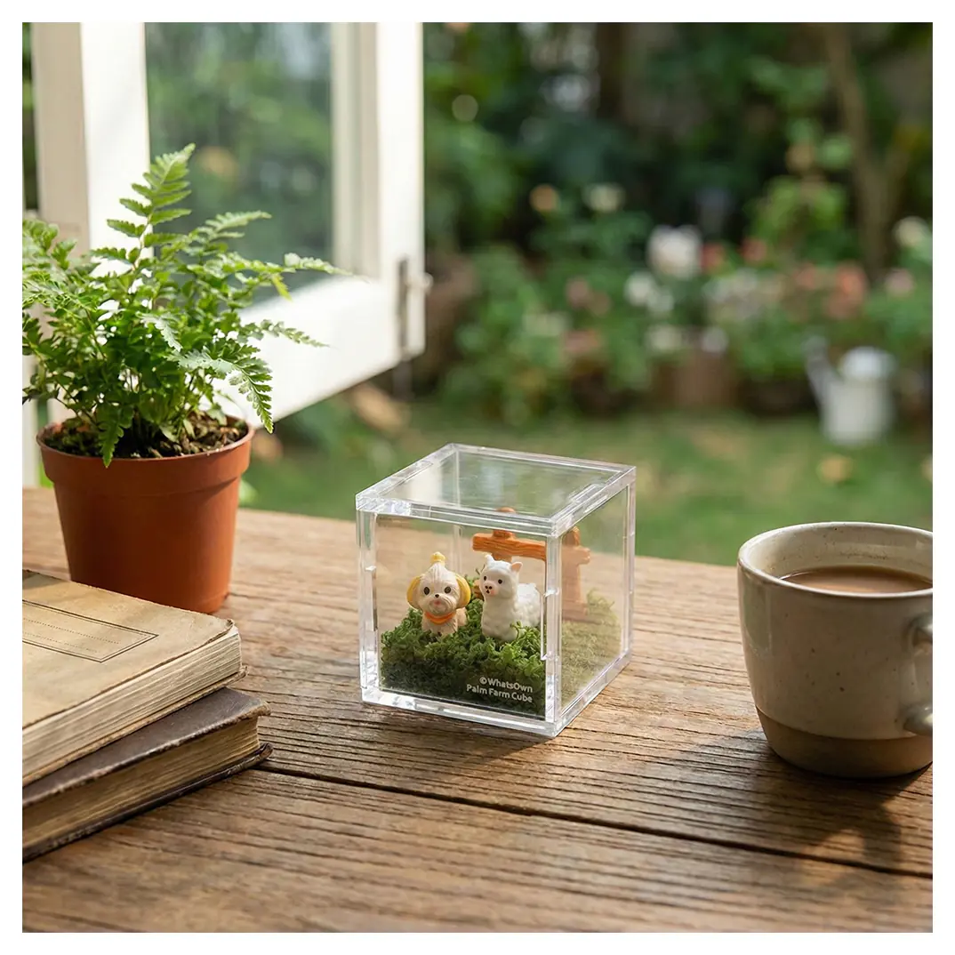 Palm Farm | Sheepdog & Lamb Cube - Clear Cube Decorative Display Box