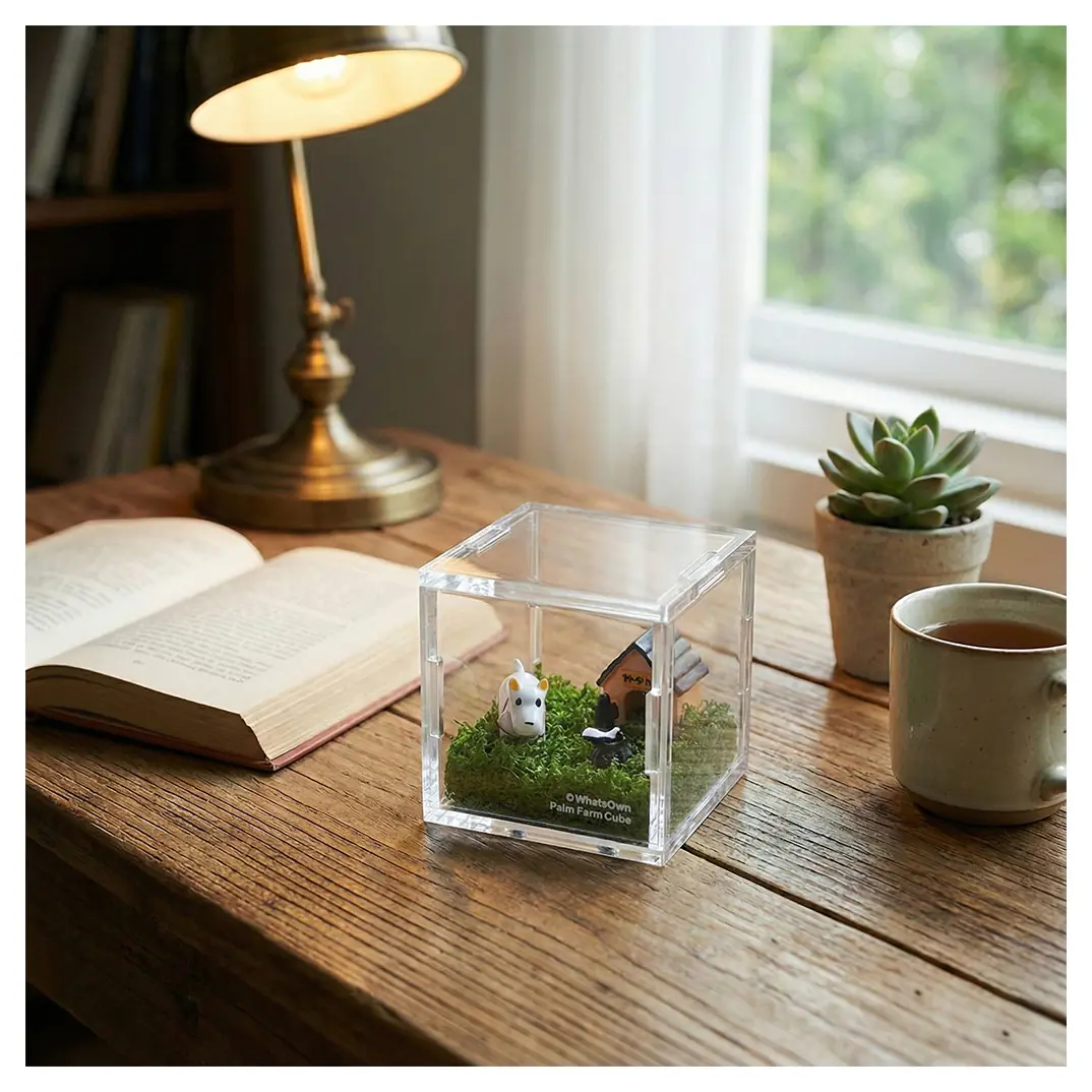 Palm Farm | White Puppy Cube - Clear Cube Decorative Display Box